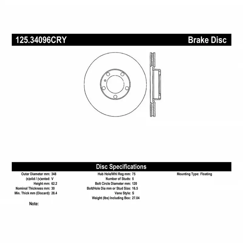 Stoptech 125.34096Cry Cryo-Treated Front Brake Rotor – High-Carbon Slotted Design For Enhanced Durability 1